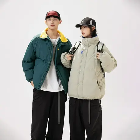 复古拼色棉服女冬季加厚外套2023新款基础款情侣装宽松面包服棉衣图片