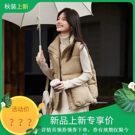 时尚气质简约休闲短款棉服马甲2023年冬季新款翻领简约通勤外套商品大图