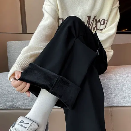 加绒加厚工装裤女秋冬2023新款高腰美式登山束脚休闲窄版阔腿裤子商品大图