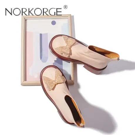 文艺杏色蝴蝶结时装靴商品大图