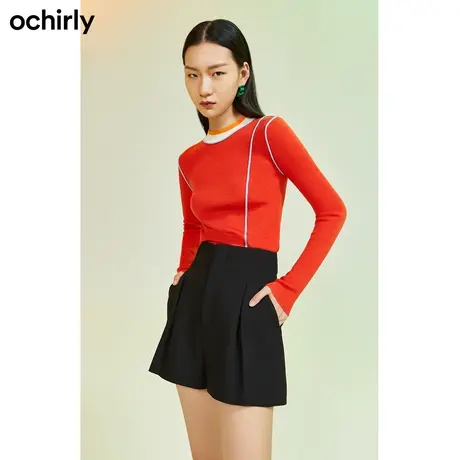 【百亿补贴官方直播】欧时力 纯羊毛针织毛衣春装撞色修身商品大图