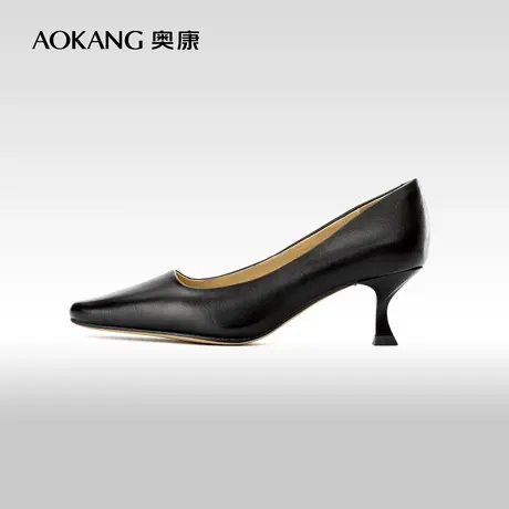 奥康女鞋 春秋季通勤办公室女单鞋真皮浅口舒适休闲中跟鞋商品大图