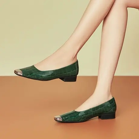 小香风法式气质四季低跟单鞋女春秋季粗跟晚晚风温柔真皮浅口女鞋图片