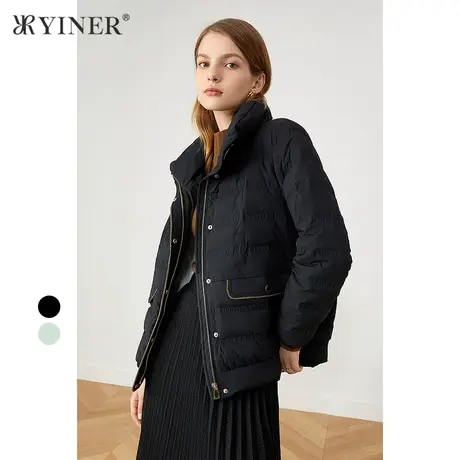 YINER音儿线上专选女装冬季纯色短款立领羽绒服商品大图