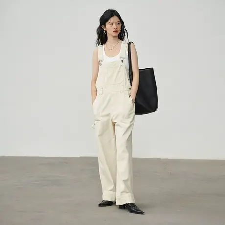 omont蛋挞家 复古牛仔背带裤女2023年夏季新款直筒宽松拖地长裤子商品大图