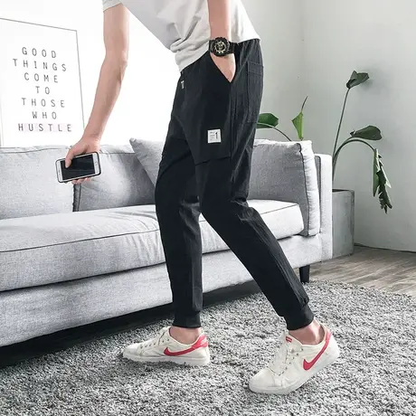 夏季男士休闲裤束脚裤韩版潮流哈伦裤九分裤宽松小脚运动裤裤子男商品大图