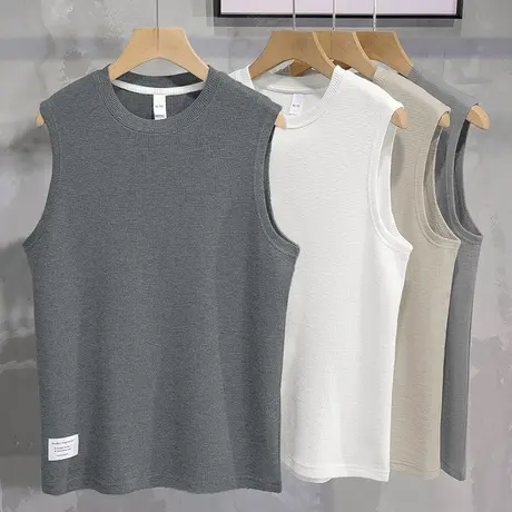 华夫格重磅背心男潮流宽松跨栏运动篮球坎肩夏季透气纯色无袖t恤商品大图