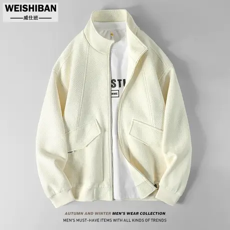 春秋季时尚休闲立领夹克男装2023新款简约轻熟风工装通勤短款外套商品大图