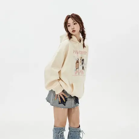YEP复古连帽卫衣女春秋2025年新款韩版潮牌动物宽松长袖上衣商品大图