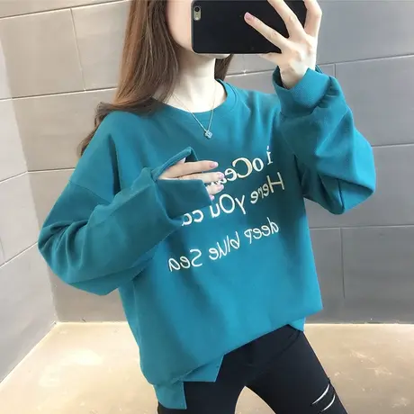 不规则设计感圆领卫衣女套头衫2023年秋冬新款字母刺绣上衣百搭潮商品大图