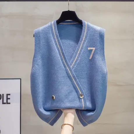 假开衫v领针织马甲背心女2023秋装新款宽松外穿马夹外搭毛衣坎肩图片