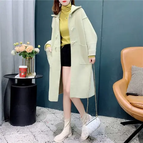 小个子宽松韩版牛角扣大衣女2021年秋冬新款中长款过膝毛呢外套潮图片