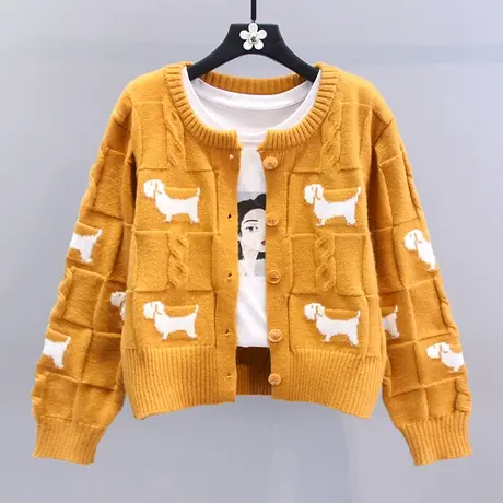 日系卡通小狗提花毛衣外套女秋冬2023新款宽松设计感减龄针织开衫商品大图