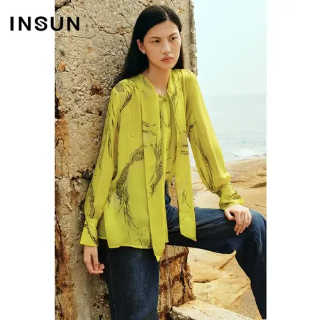 INSUN恩裳冬季艺术印花飘带衬衫商品大图