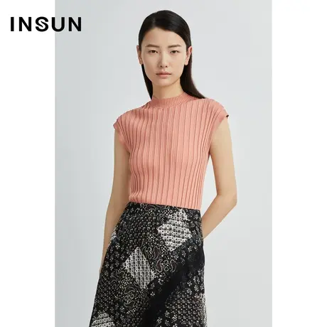 恩裳奥莱圆领短袖修身弹力竖纹短款针织衫短袖商品大图