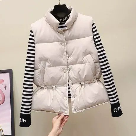 2023抽绳棉马甲女短款新款韩版羽绒棉宽松面包服加厚马夹百搭棉衣图片