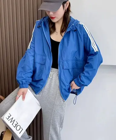 连帽外套女2023春夏薄款韩版宽松百搭工装运动休闲上衣夹克棒球服图片