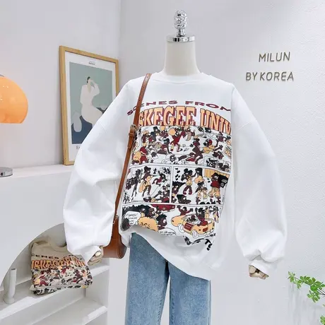 2022秋冬季新款over size宽松原宿风趣味卡通加绒厚大版包臀卫衣商品大图