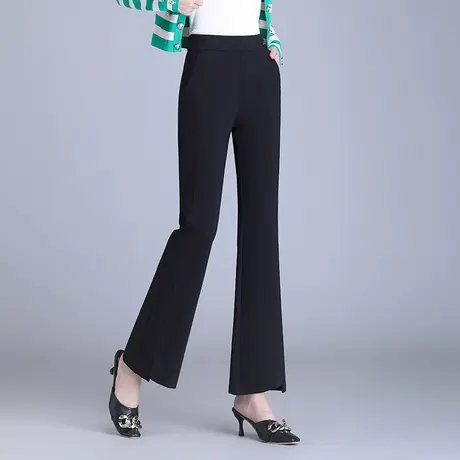 黑色修身微喇裤女长裤2023秋季新款高腰通勤休闲西装裤气质喇叭裤商品大图