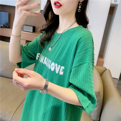 小众设计感短袖t恤女2023新款夏装韩版宽松大码中长款提花上衣服图片