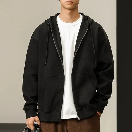 百搭休闲卫衣连帽时尚大码卫衣男士连帽开衫针织细条纹男装卫衣图片