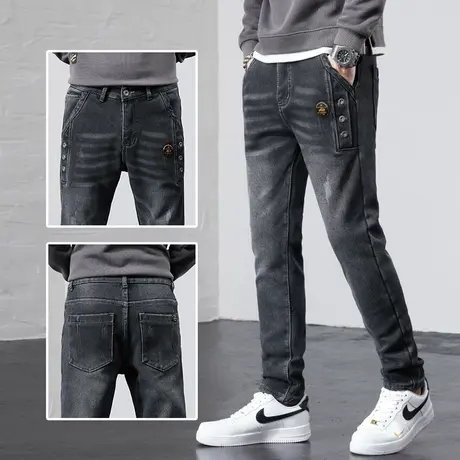 痞帅弹力牛仔裤男款修身小脚休闲长裤子春季男士2024新款潮牌春天商品大图