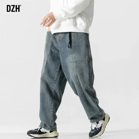 男士阔腿裤松紧腰牛仔裤男潮牌宽松直筒裤子男款秋季2023新款长裤商品大图
