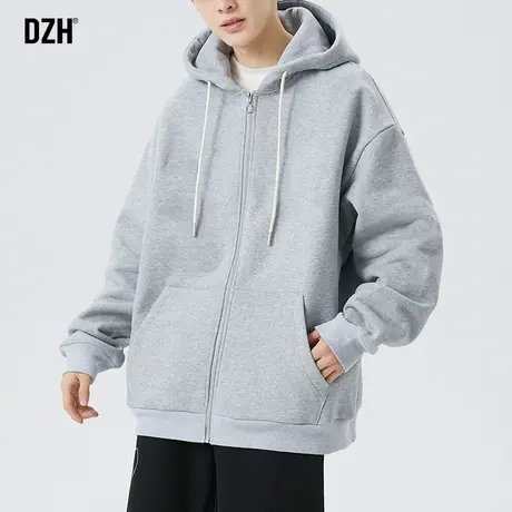 男士灰色卫衣男2023秋季新款连帽休闲运动外套纯色长袖上衣春秋款商品大图