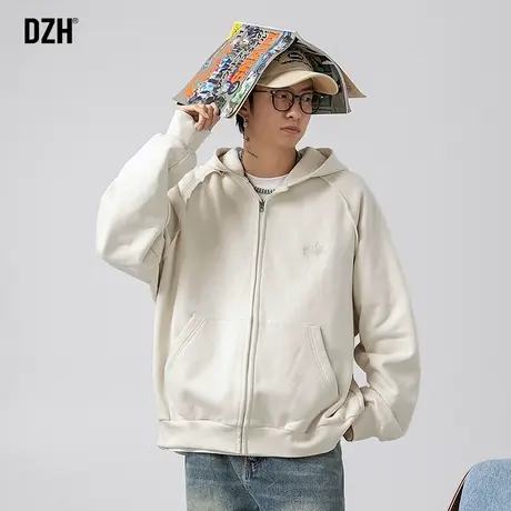 男士帽衫重磅开衫卫衣男休闲运动外套男款2023新款插肩上衣情侣款商品大图