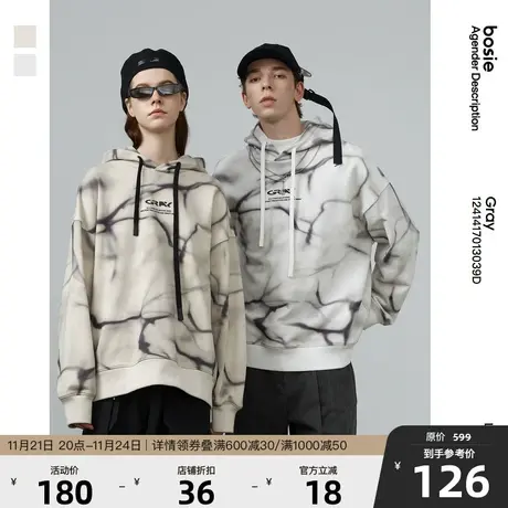 bosie 2021冬季新款连帽印花套头卫衣个性嘻哈街头感潮流上衣图片