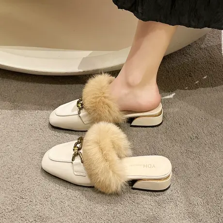 粗跟穆勒鞋秋冬包头毛毛拖鞋女外穿毛拖鞋女2023新款毛绒厚底冬季商品大图