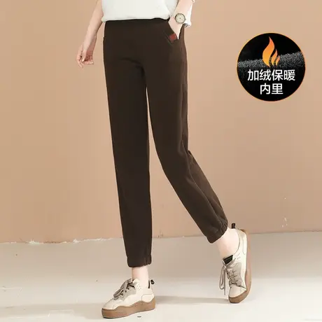 韩潮袭人复古松紧腰加绒运动裤女2023冬装新款休闲束脚卫裤加厚图片