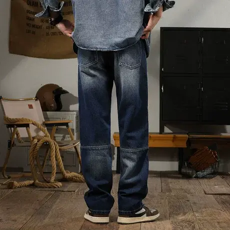 时尚潮流牛仔裤美式高街牛仔裤直筒牛仔裤男水洗高端休闲牛仔裤图片
