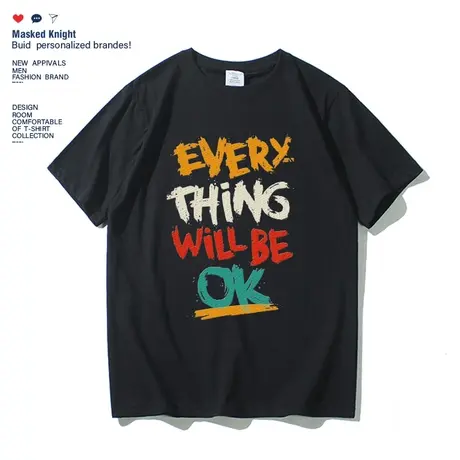 夏季港风潮牌字母印花t恤男女情侣短袖学生纯棉圆领夏装体恤班服图片