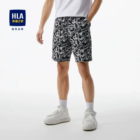 HLA海澜之家松紧腰休闲中裤春夏季系绳微弹大印花五分短裤子男士图片
