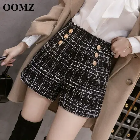 2023秋冬新款高腰小香风毛呢阔腿短裤女时尚双排扣a字裤外穿靴裤图片