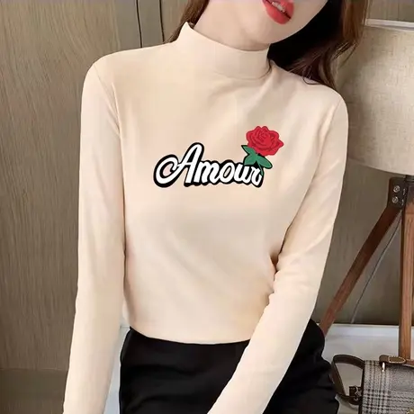 半高领德绒打底衫女秋冬内搭加绒加厚2024年新款女士保暖上衣洋气图片