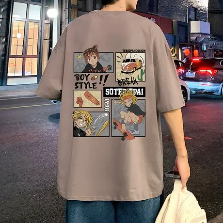 圆领短袖t恤男夏季2024新款休闲半袖美式潮流男生卡通印花体恤衫商品大图