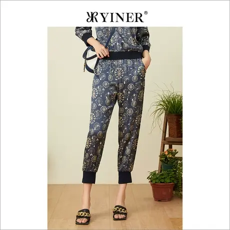 YINER音儿女装2022夏季桑蚕丝印花休闲裤商品大图