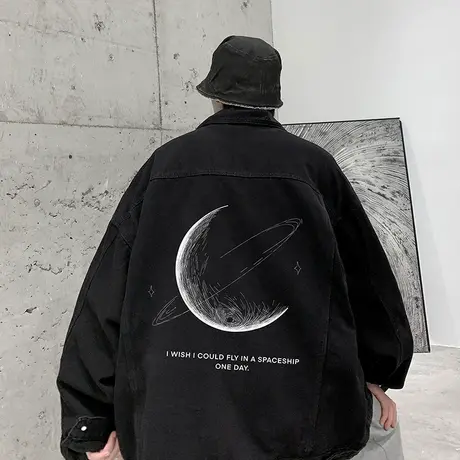 牛仔夹克oversize外套男2023新款秋冬季宽松高街潮牌复古水洗上衣商品大图