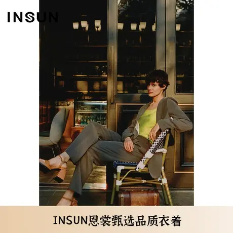 INSUN恩裳夏季垂坠线条感轻薄直筒西装裤图片