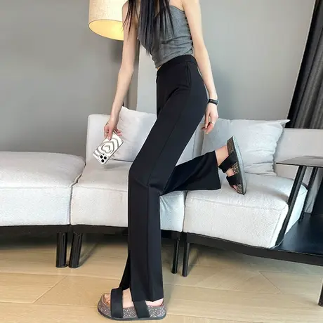 小个子开叉微喇西装休闲裤女2024春秋新款高腰显瘦直筒窄版阔腿裤图片
