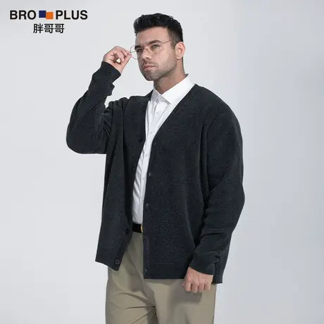 胖哥哥冬季开衫男士毛衣针织V领宽松加肥加大码潮商务珊瑚绒外套商品大图