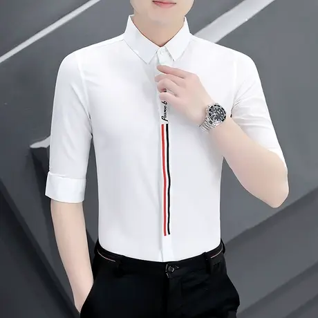 衬衫男中袖春夏季潮流韩版设计感暗禁学院风衬衣刺绣免烫帅气短袖商品大图