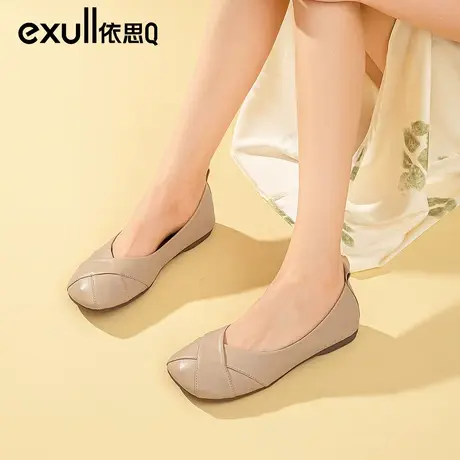 依思q浅口单鞋女2024年春季新款英伦风平底软皮复古一脚蹬小皮鞋商品大图