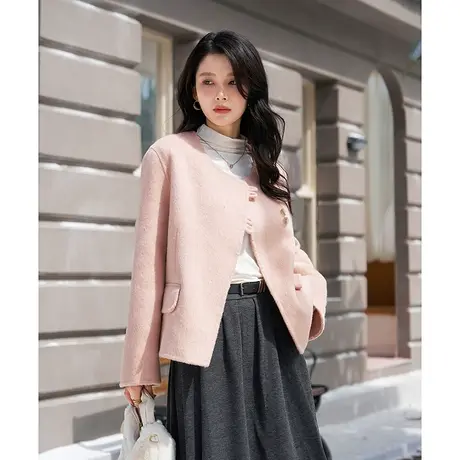 【国风双面呢羊毛大衣】23年冬新款短款斜排纽扣气质外套女商品大图