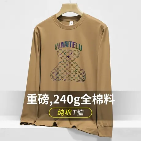 重磅纯棉t恤男长袖潮流宽松内搭打底衫潮牌小熊全棉体恤秋衣小衫商品大图
