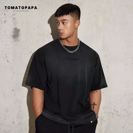 TOMATOPAPA原创夏季高街水洗短袖T恤男潮牌美式宽松百搭健身短袖商品大图