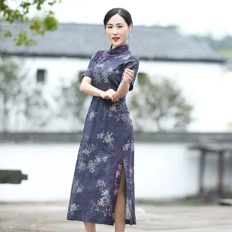 筠雅改良旗袍2022年新款收腰显瘦日常复古时尚盘扣民国风中式裙子商品大图