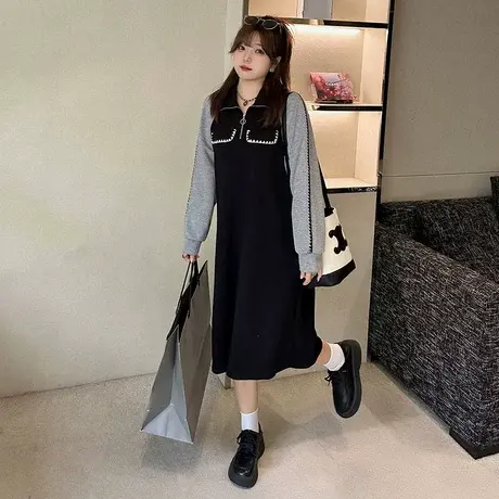秋冬新款大码女装韩版加绒加厚连衣裙胖MM遮肚显瘦宽松裙子200斤图片